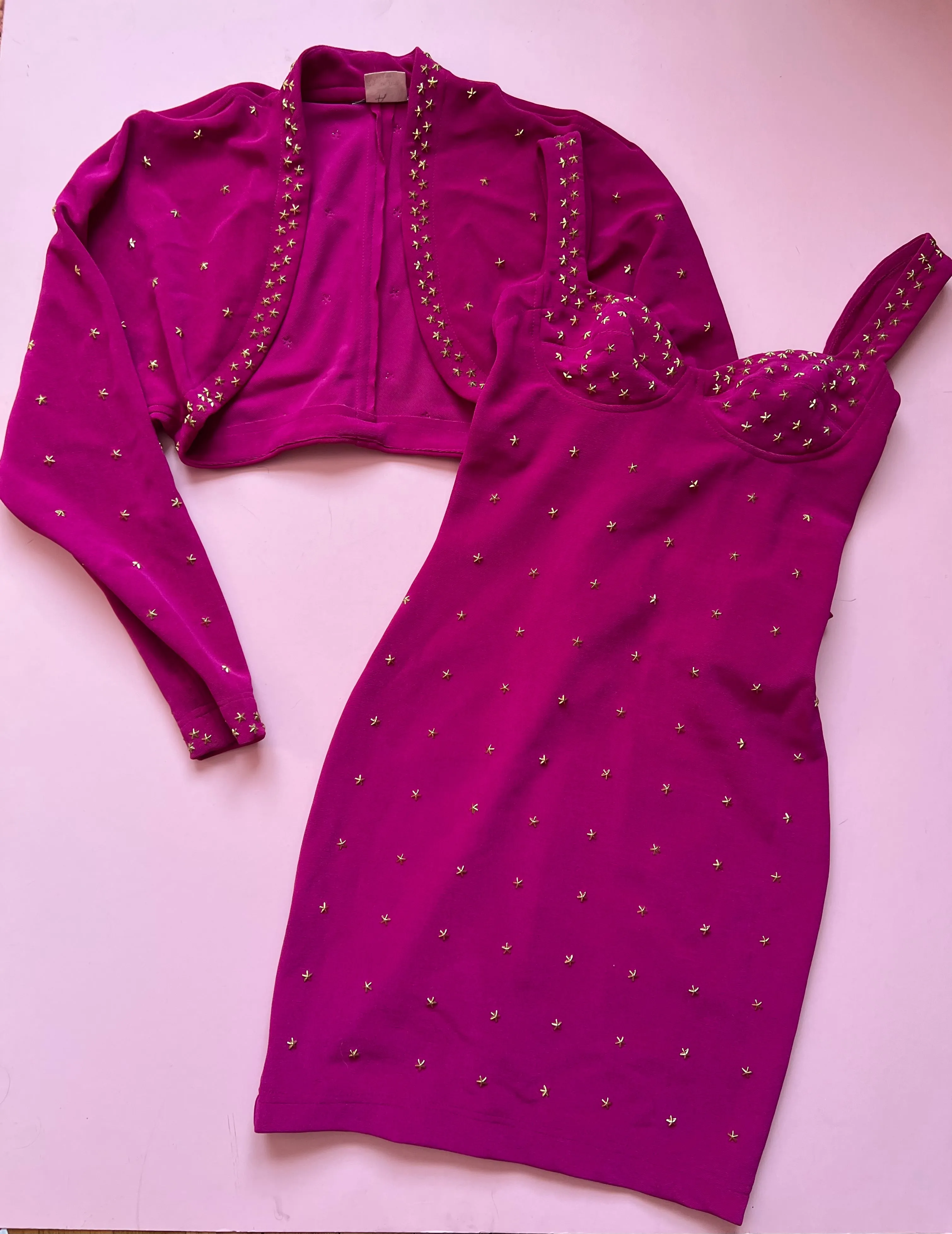 80s Fuschia studded Bodycon set