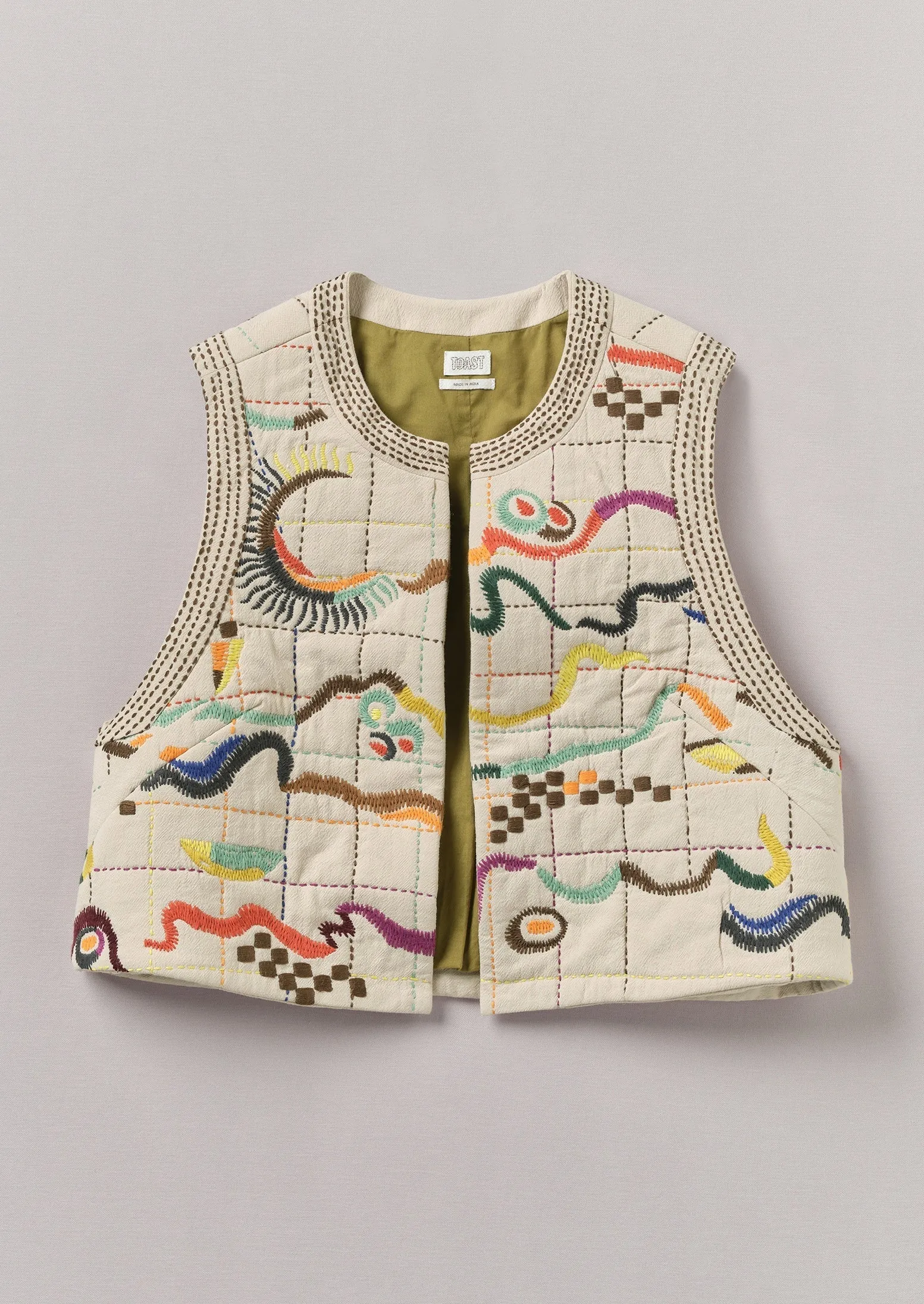 Abstract Hand Embroidered Gilet | Moonstone/Multi