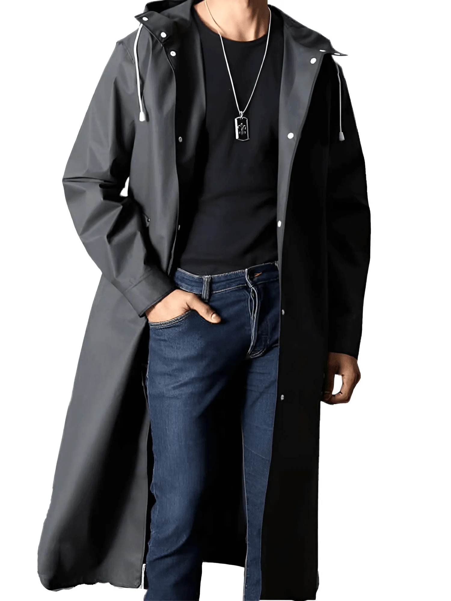 Adult's Black Waterproof Long Raincoat