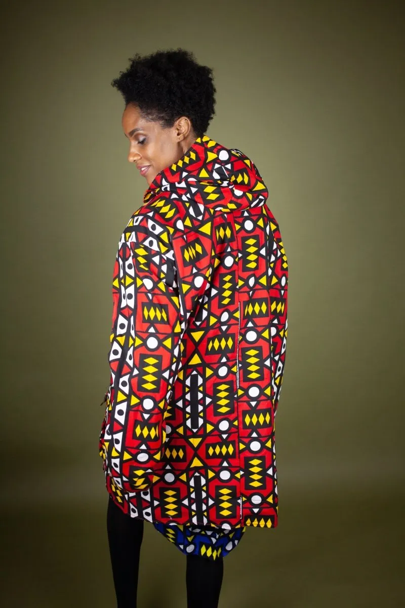 African Hooded Jacket In Electric Red Sumakaka