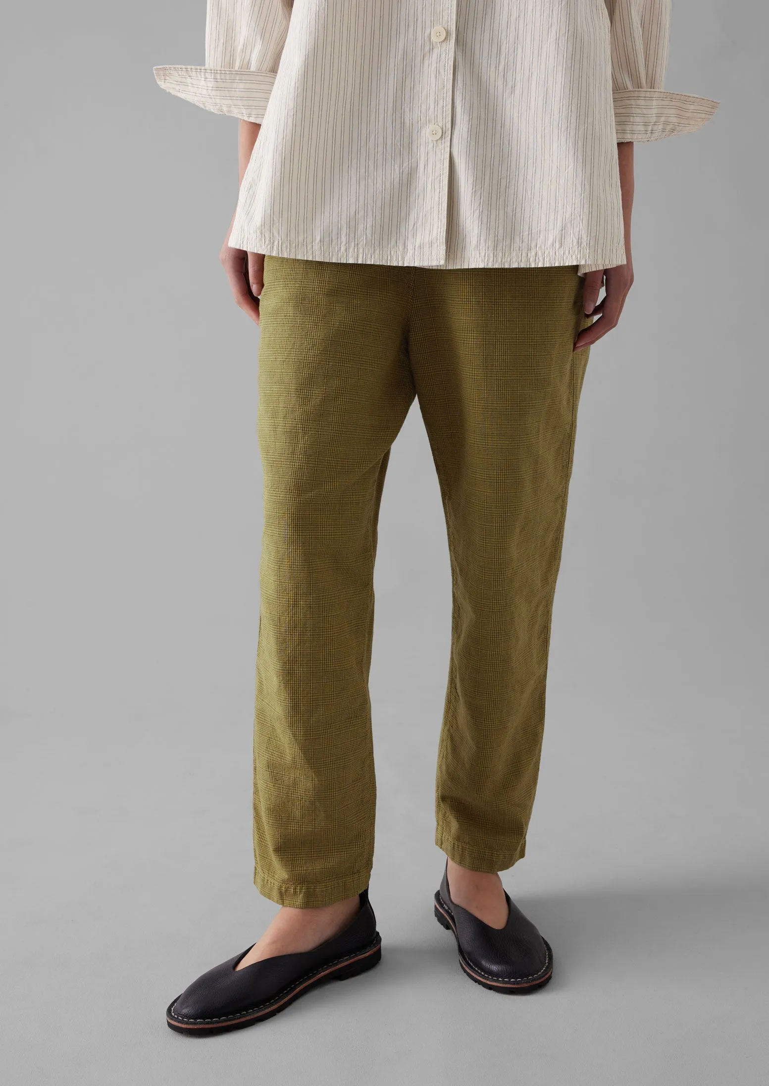 Alix Cotton Check Pants | Golden Olive