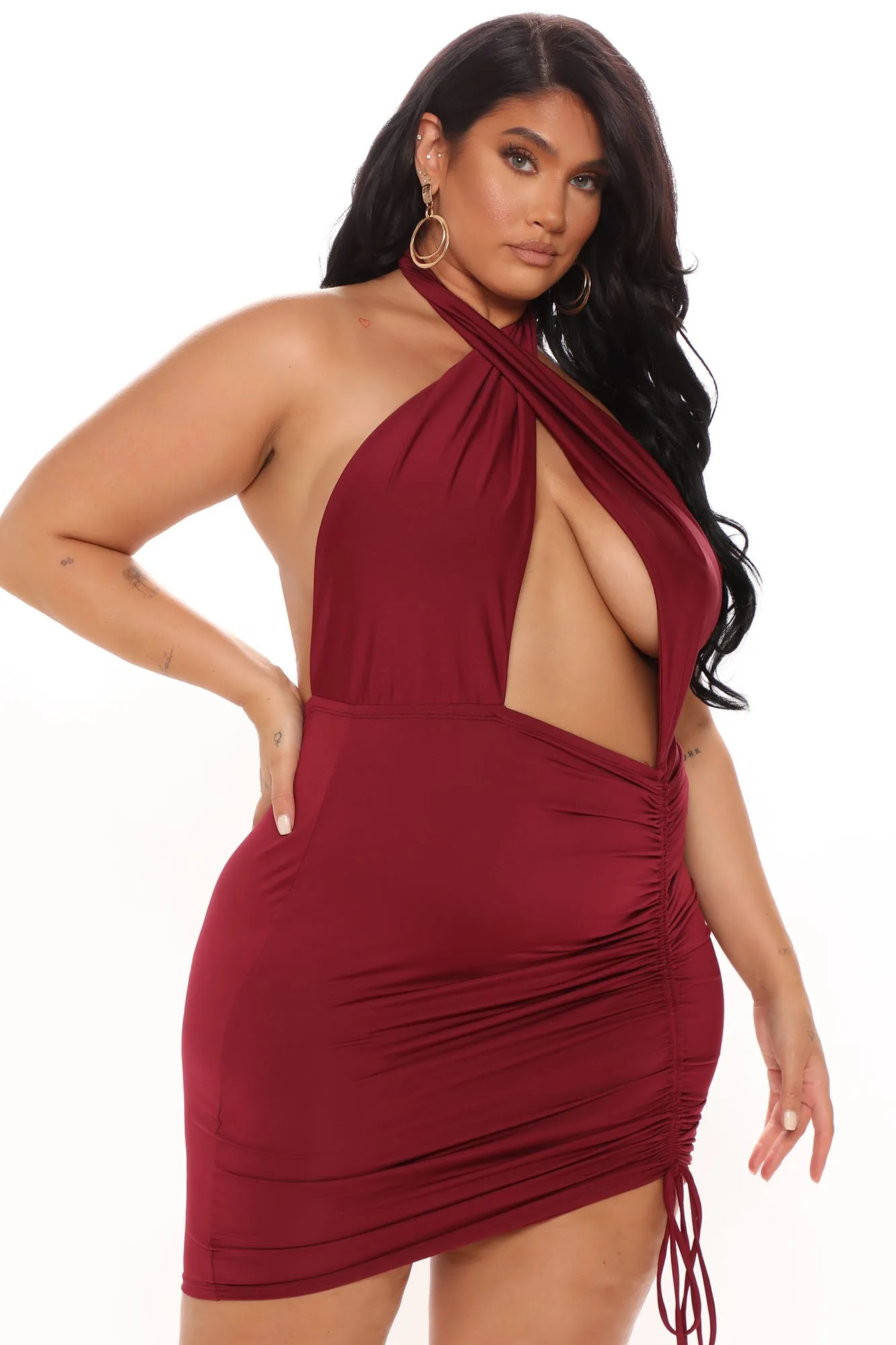 Always Out Ruched Mini Dress - Burgundy