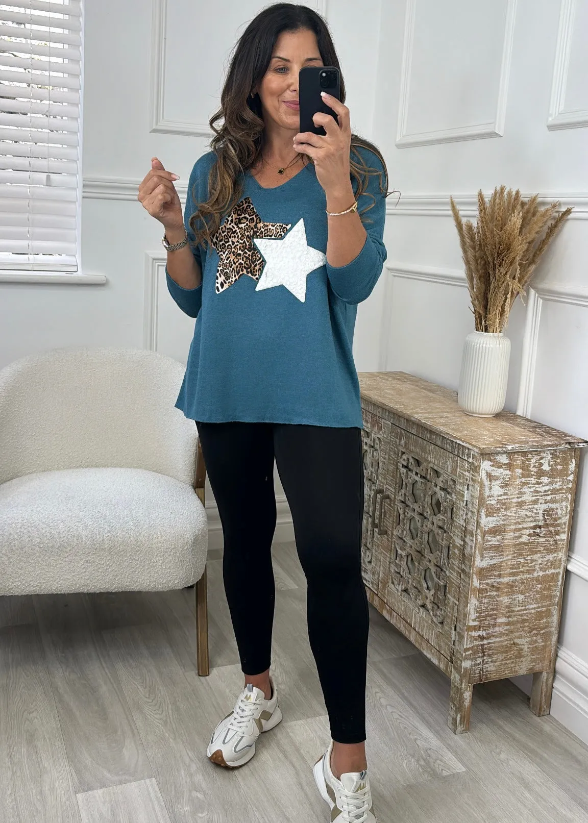 Asha Teal Star Knit Top