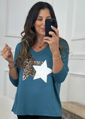 Asha Teal Star Knit Top