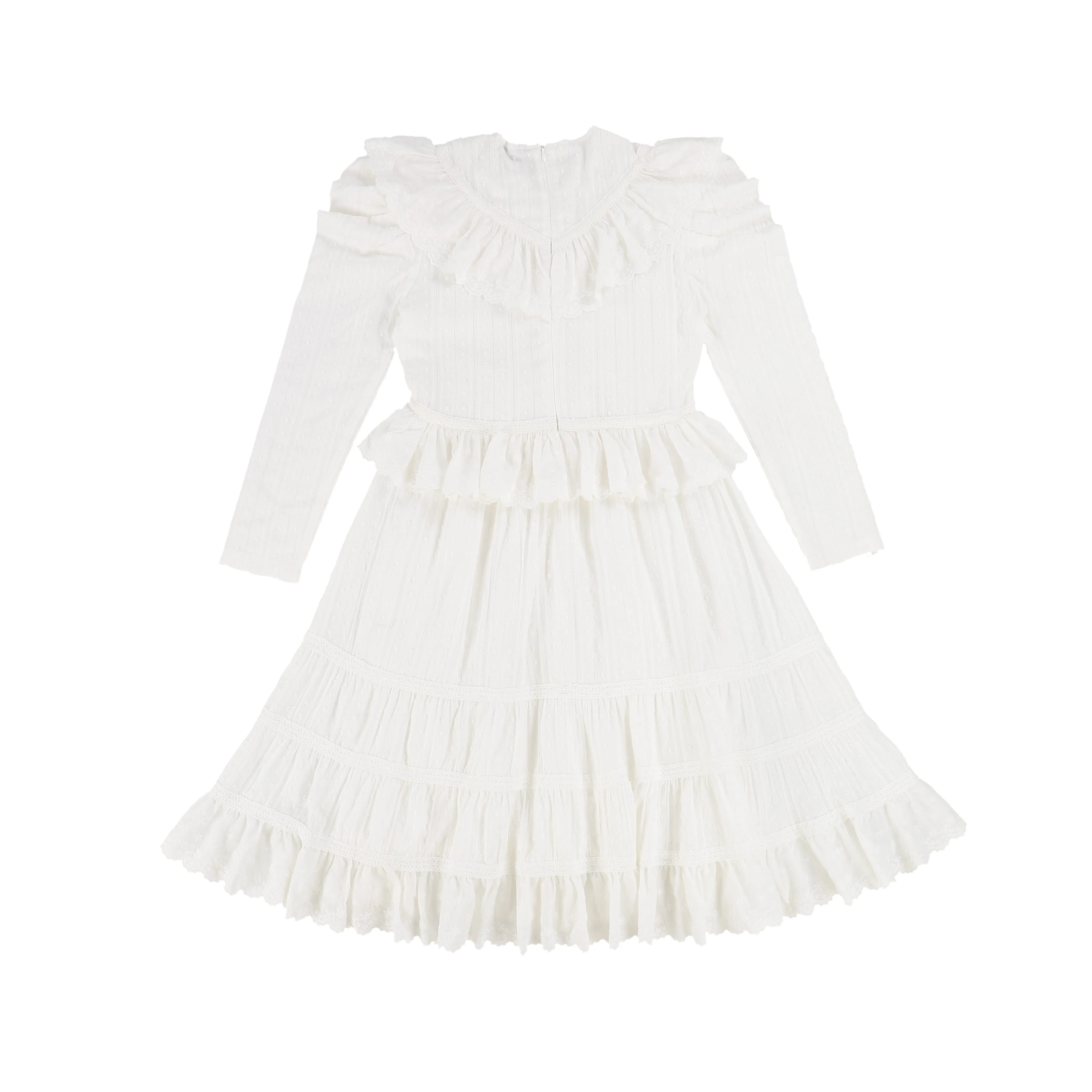 BAMBOO IVORY EMBROIDERED LACE RUFFLE DRESS [Final Sale]