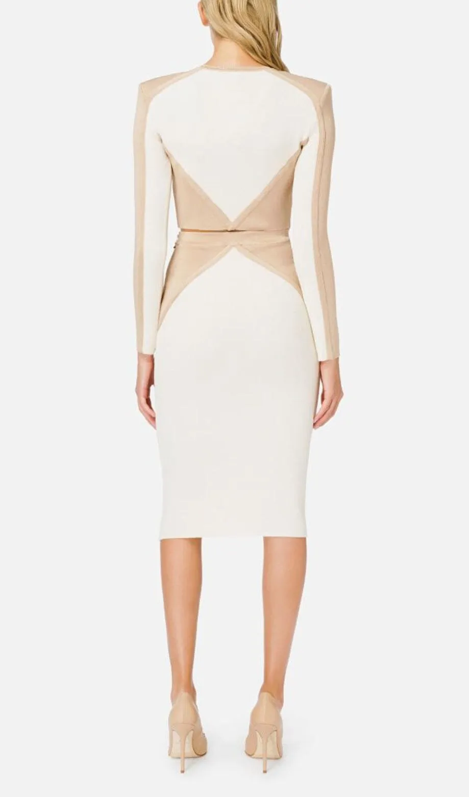 BANDAGE SLIM SPLICE TWO PIECE WRAP DRESS IN APRICOT WHITE