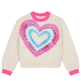 Billieblush Kids Sequins Heart Knitted Ivory Jumper