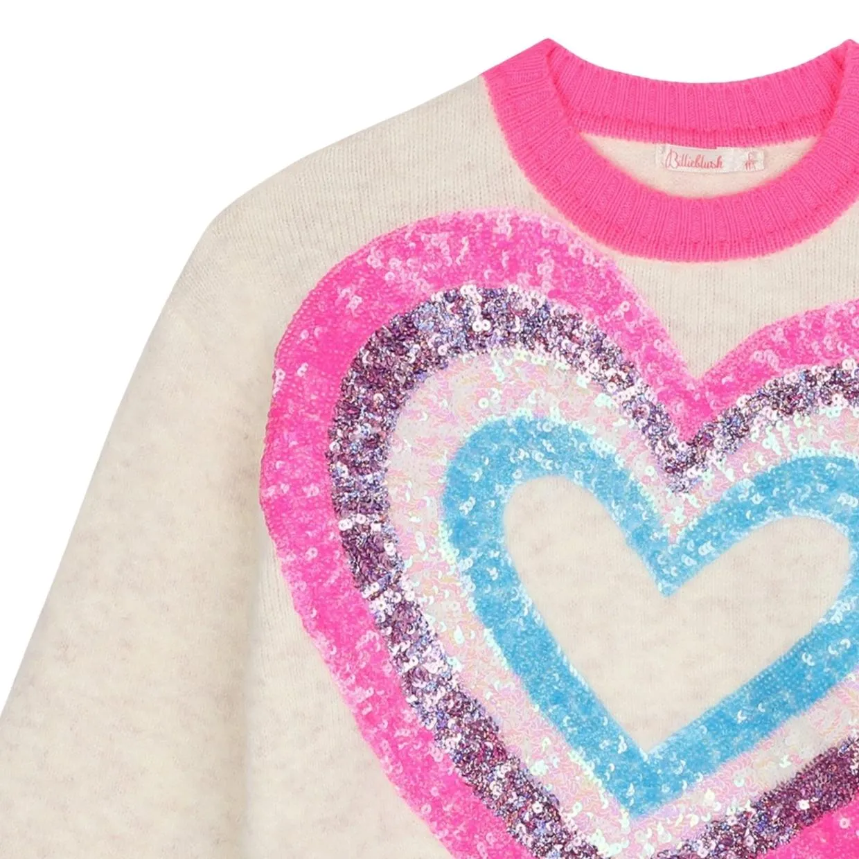 Billieblush Kids Sequins Heart Knitted Ivory Jumper