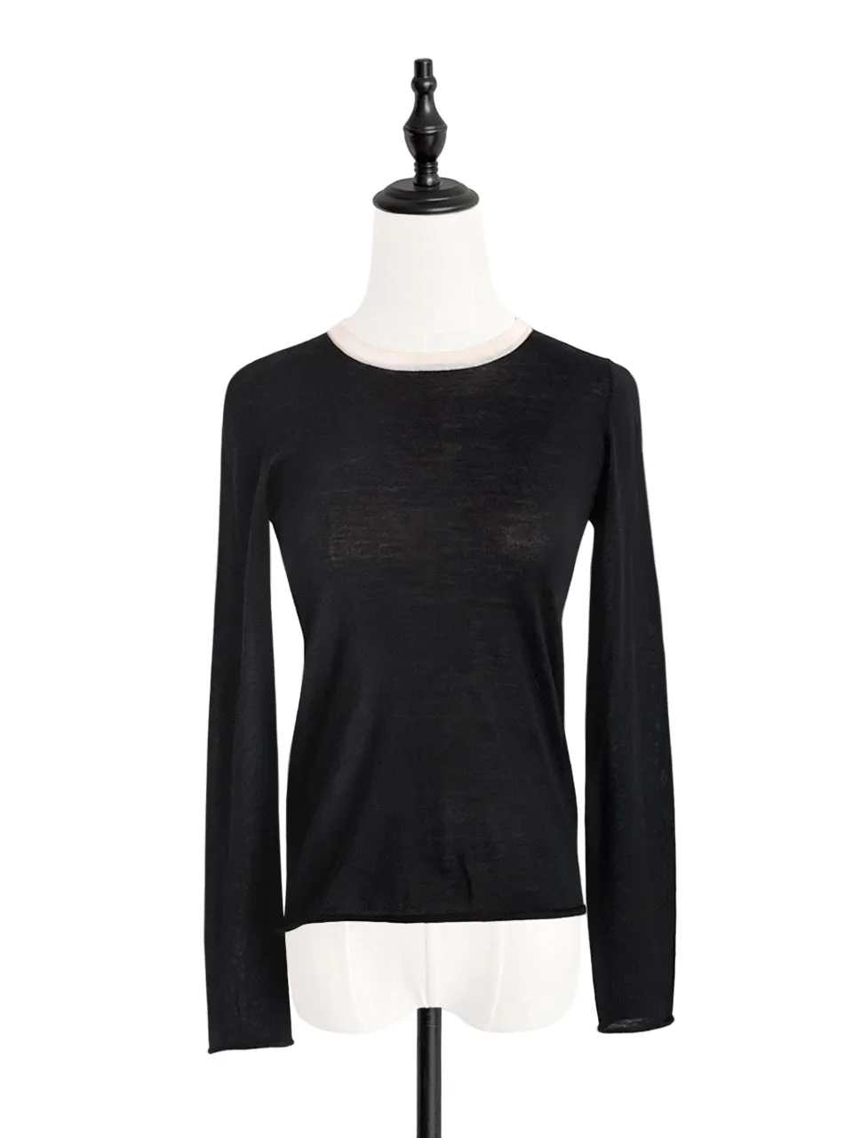 Black/ Cream Contrast Trim Merino Wool Jumper