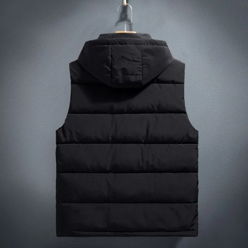 Black Quilted Fleece-lined Warm Cotton Gilet with Yellow Trim