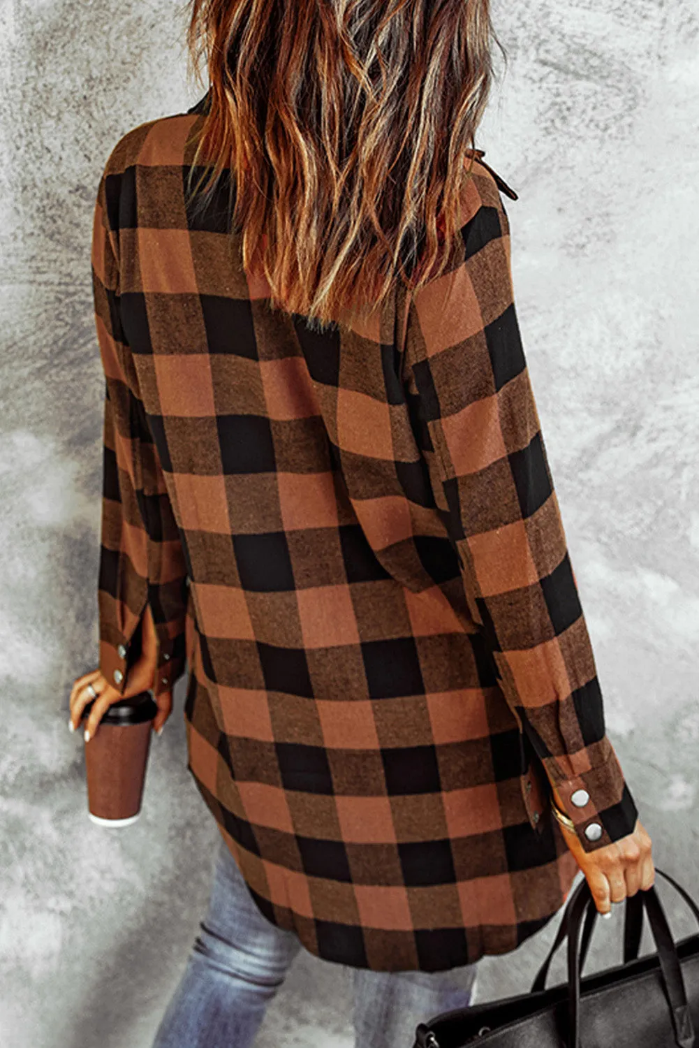 Blue Zone Planet |  Brown Turn-down Collar Plaid Shirt Coat