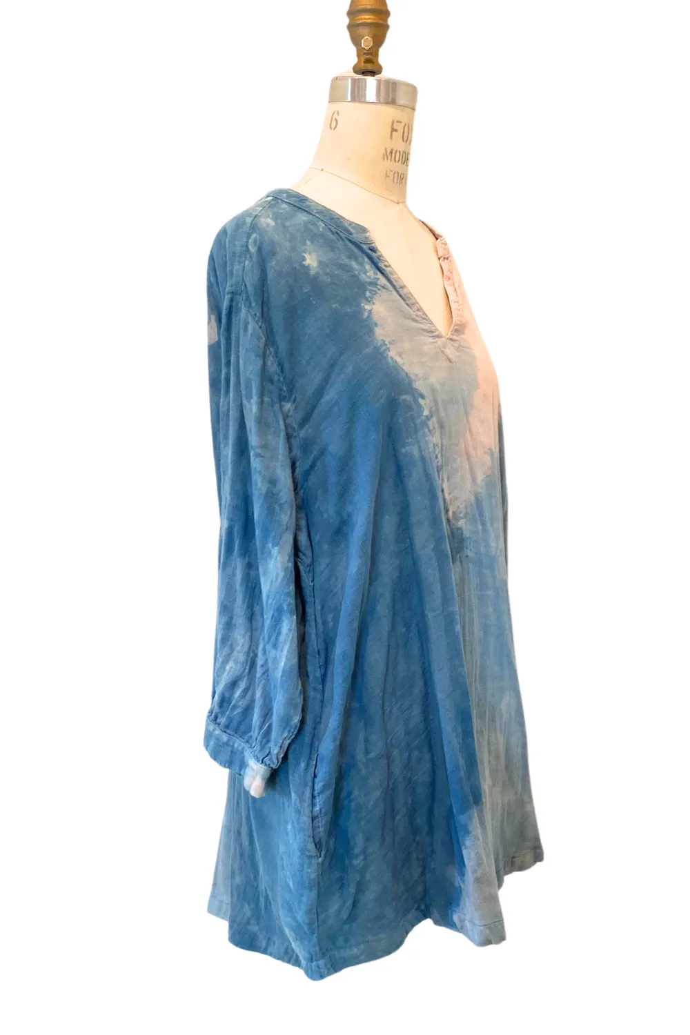 Botanically Dyed Cotton Tunic in Blue Pink