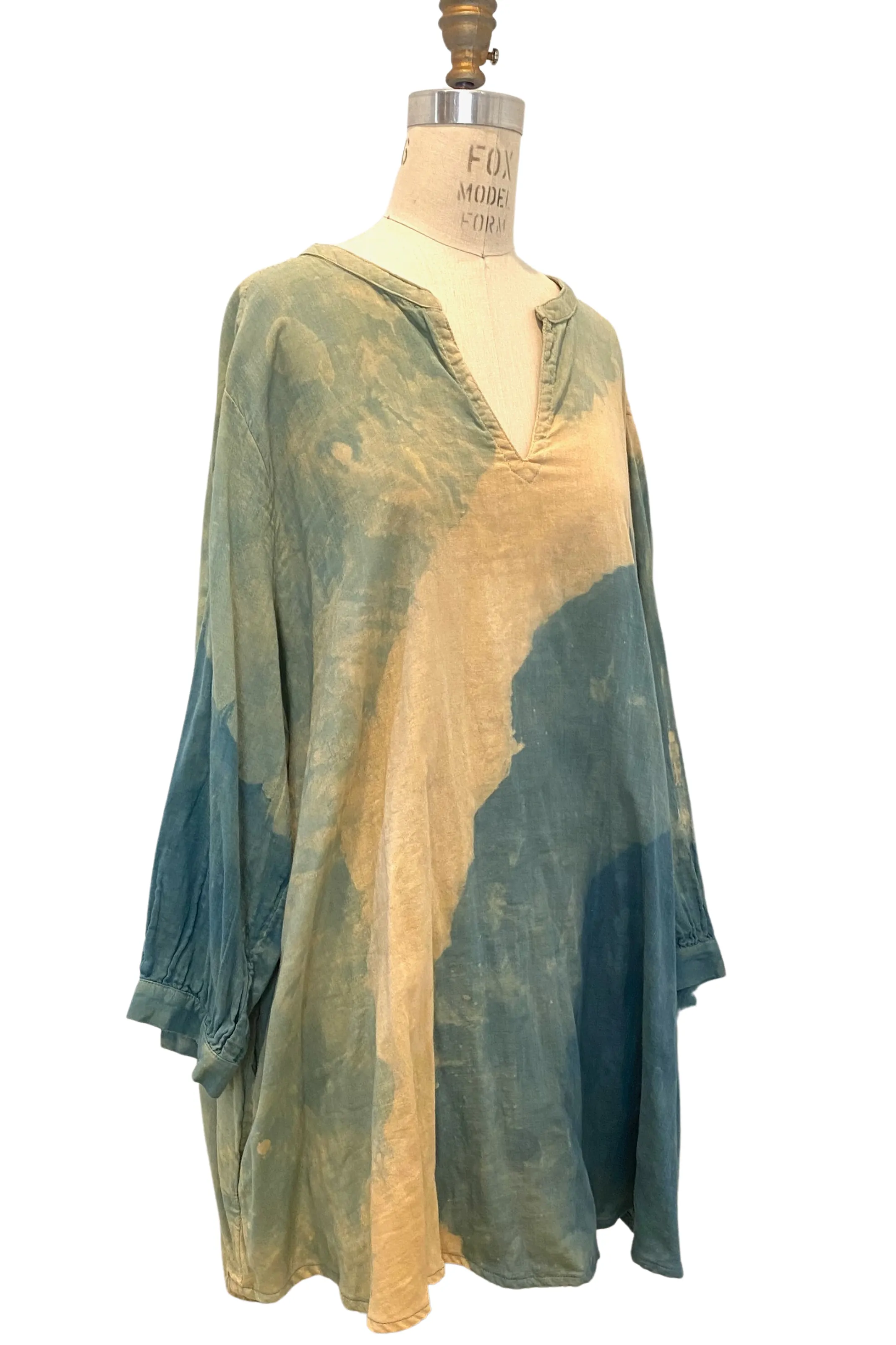 Botanically Dyed Cotton Tunic in Teal Tan