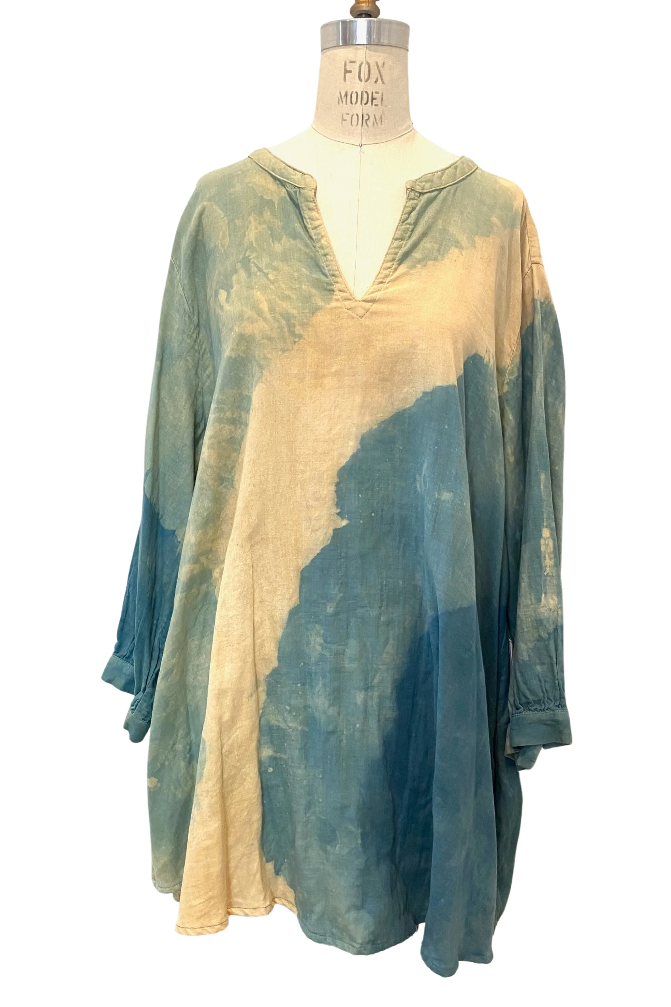 Botanically Dyed Cotton Tunic in Teal Tan