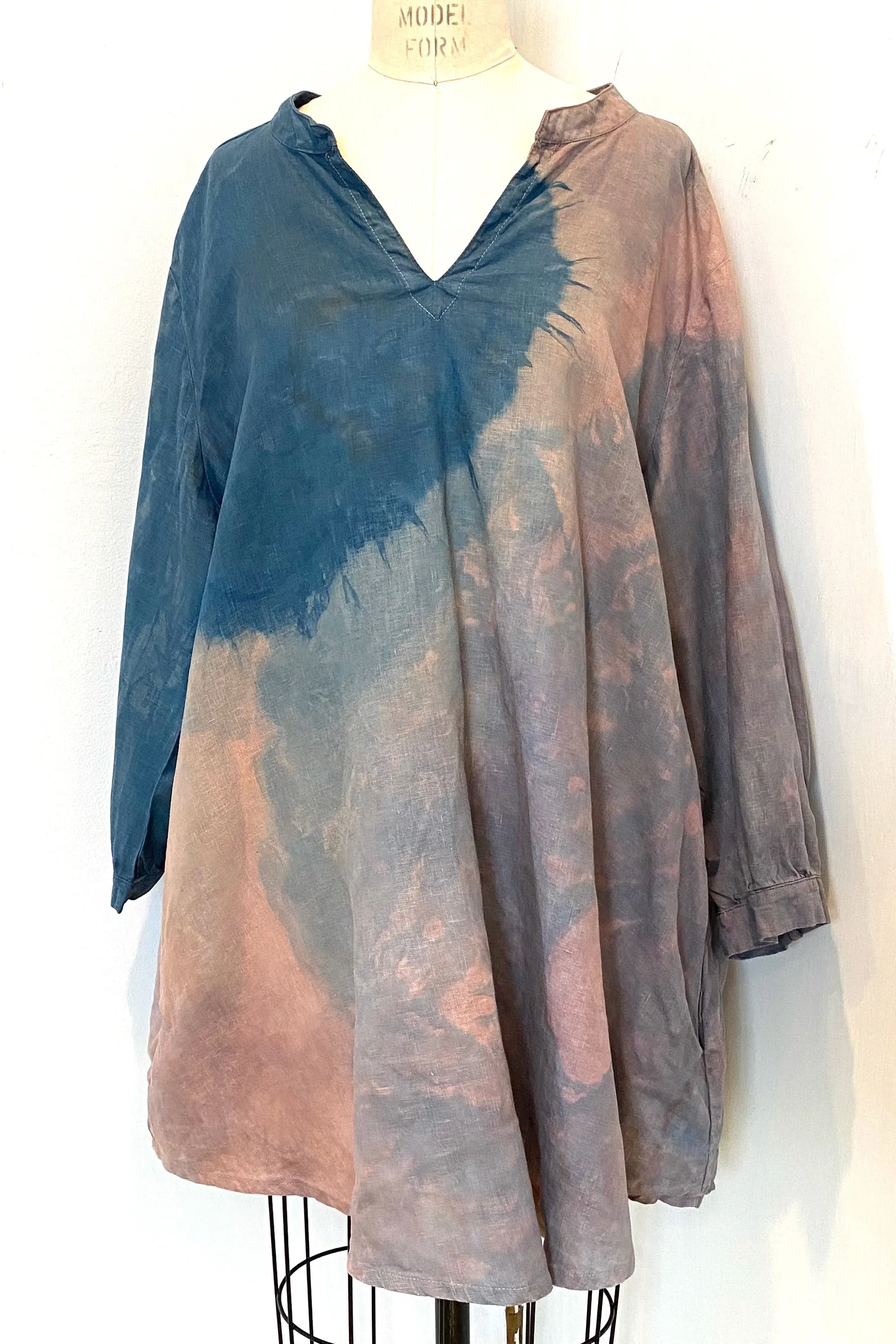 Botanically Dyed Linen Tunic in Blue Mauve Size 1