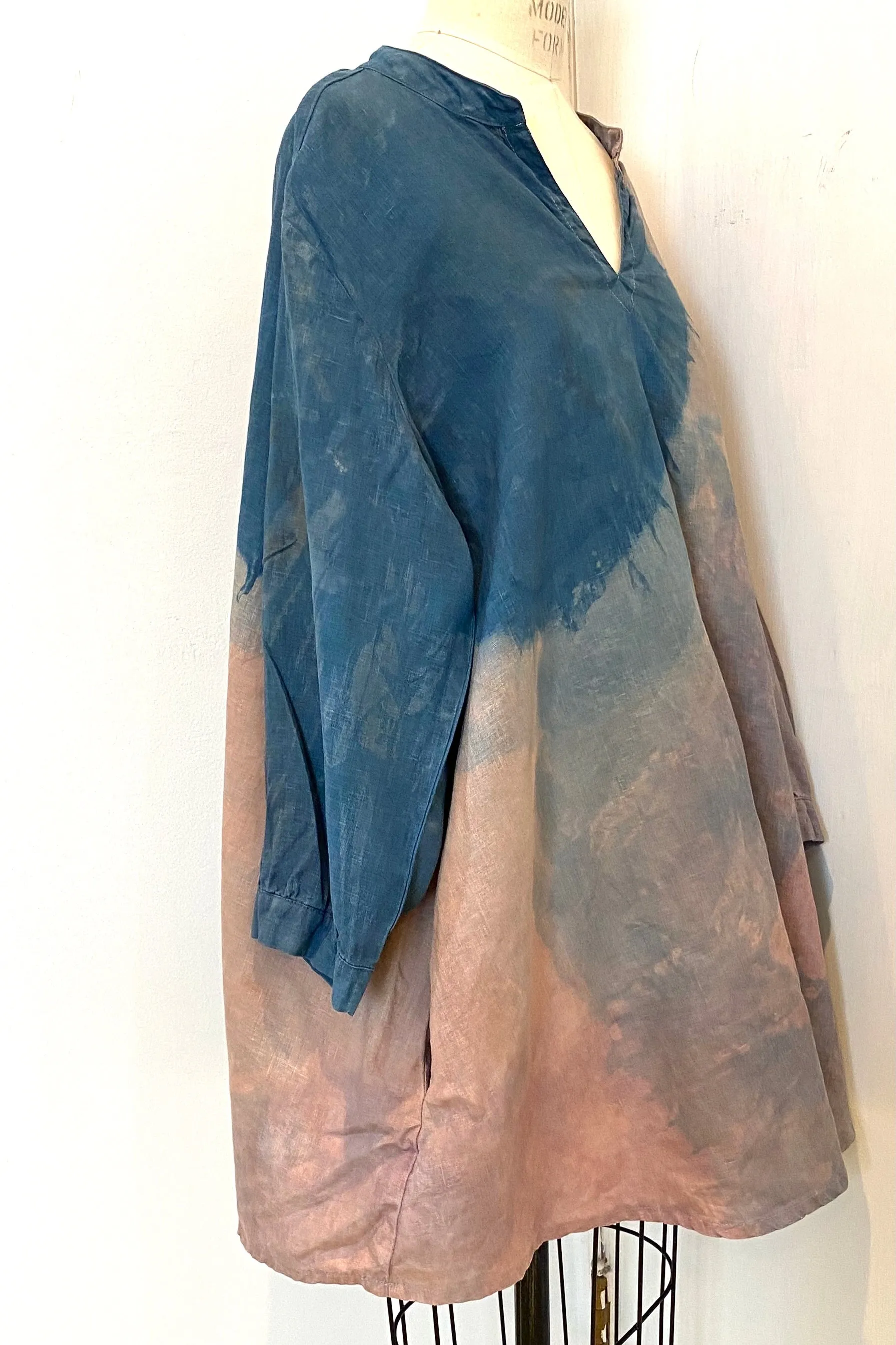 Botanically Dyed Linen Tunic in Blue Mauve Size 1