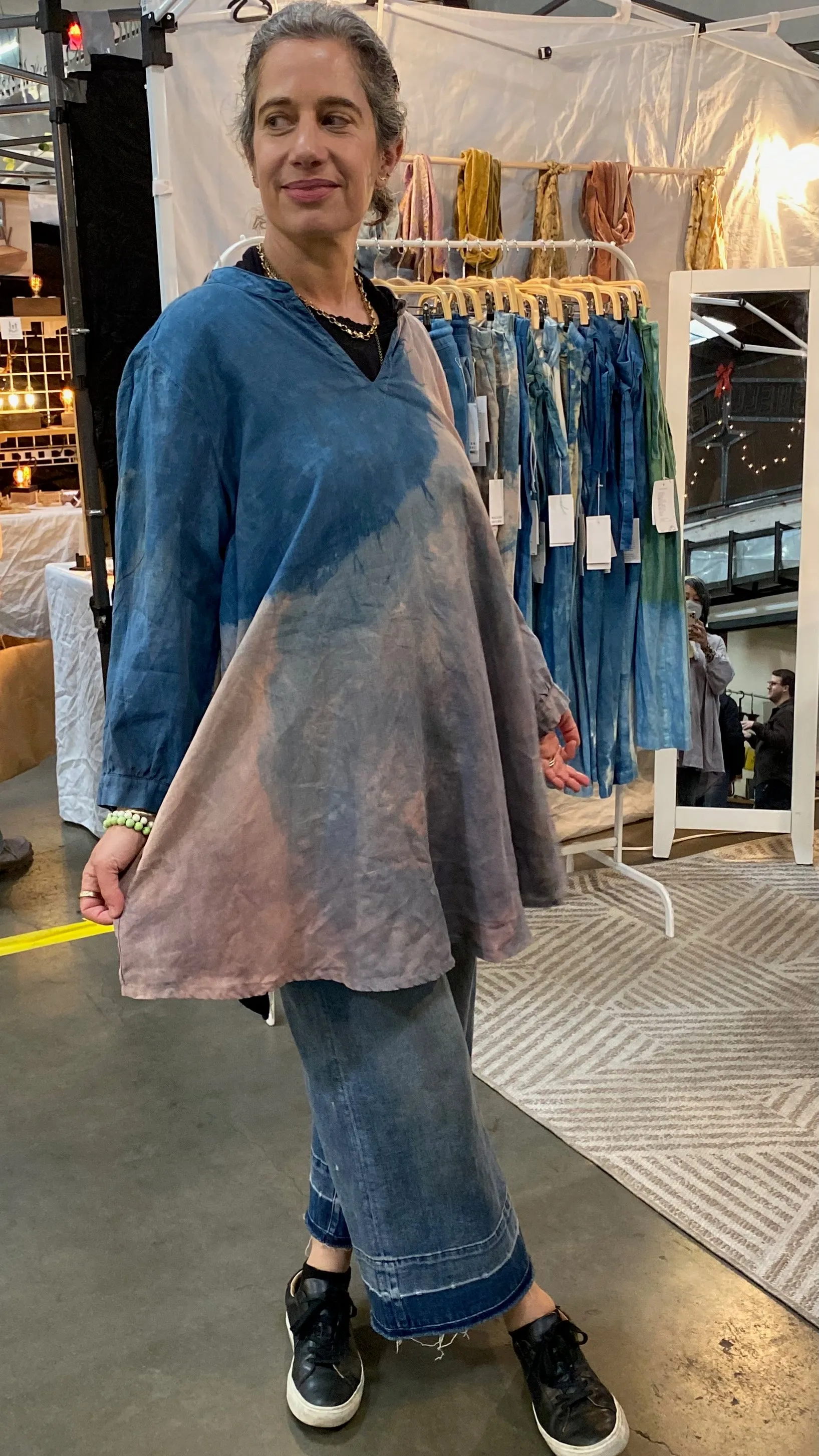 Botanically Dyed Linen Tunic in Blue Mauve