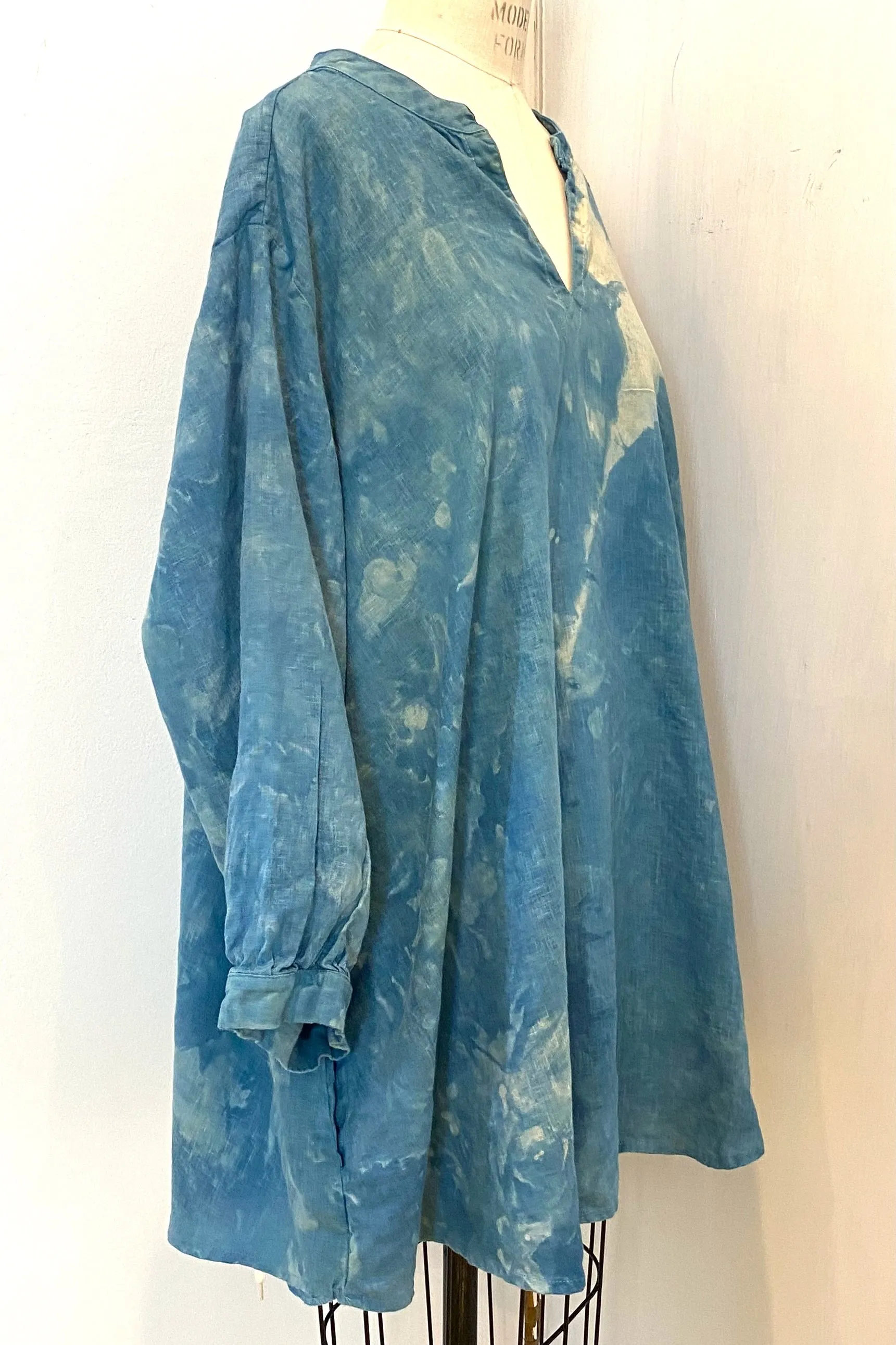 Botanically Dyed Linen Tunic in Teal Size 1