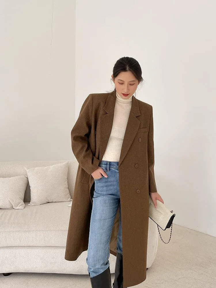 Brown Long Thicken Wool Overcoat