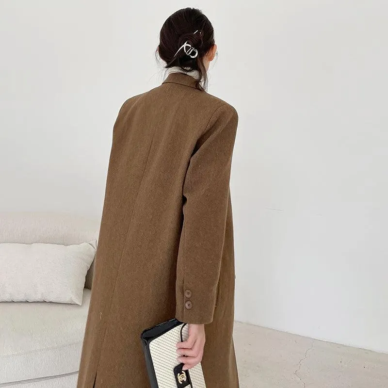 Brown Long Thicken Wool Overcoat