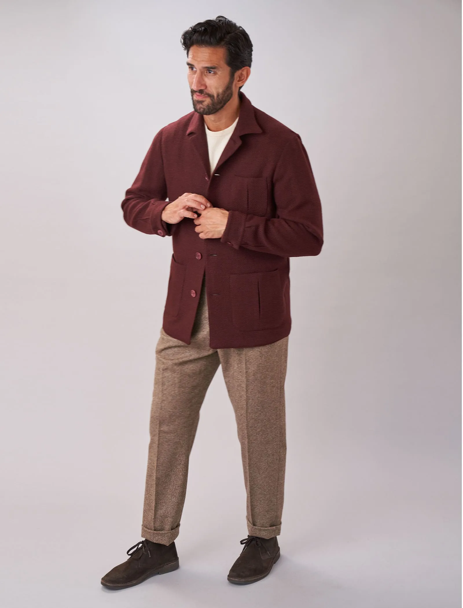 Burgundy Basket Weave Wool & Cashmere Shacket