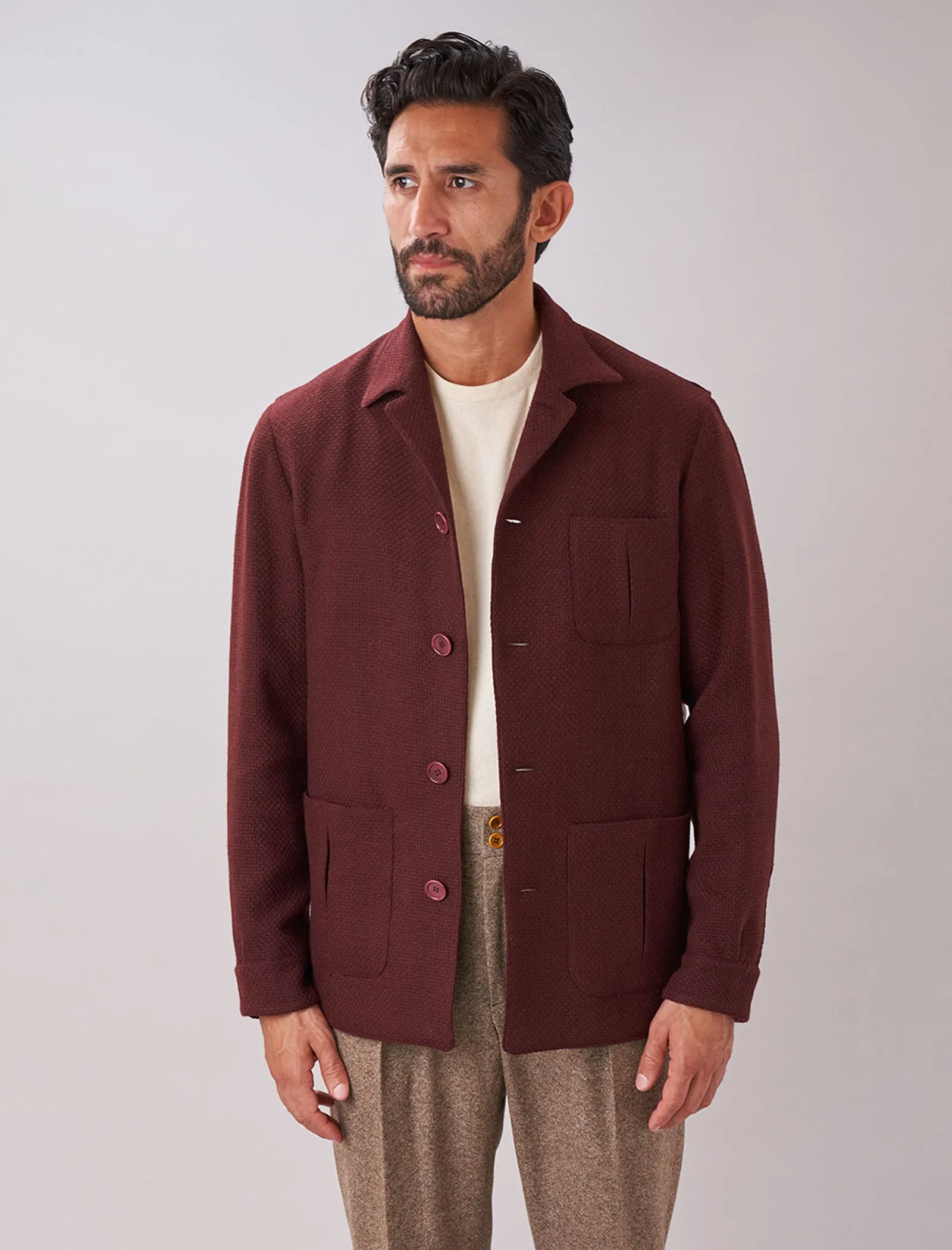 Burgundy Basket Weave Wool & Cashmere Shacket