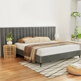 Burnett King Bed Frame With Oversized Headboard Velvet Grey