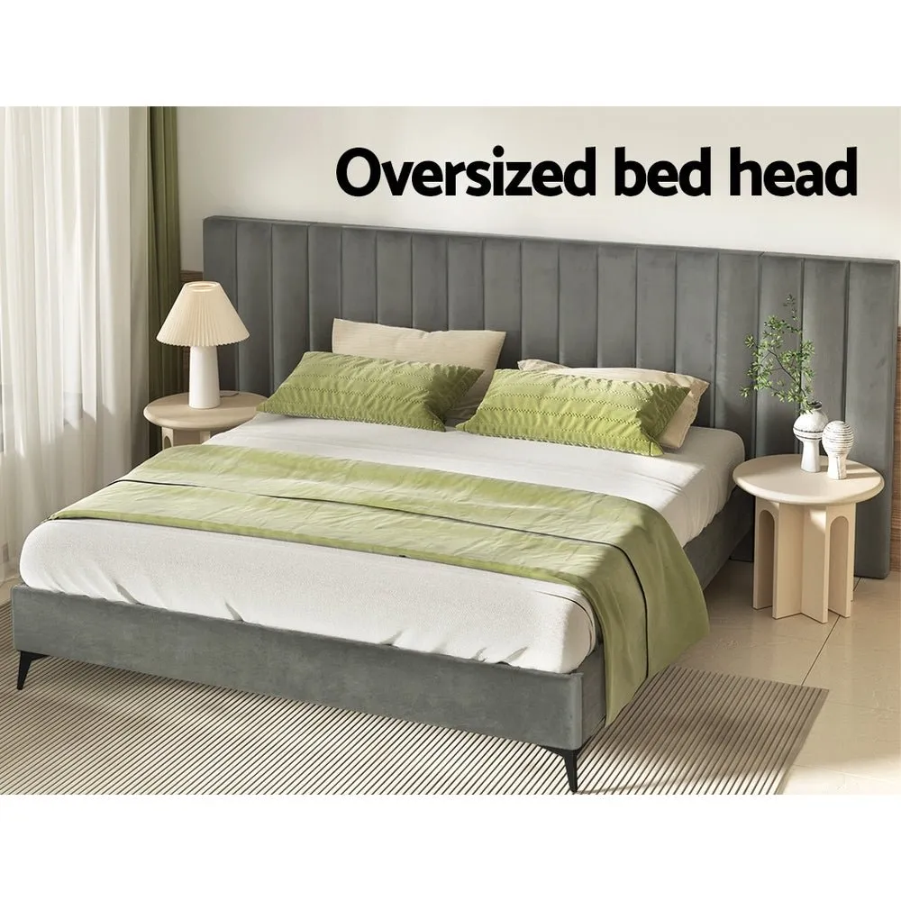 Burnett King Bed Frame With Oversized Headboard Velvet Grey