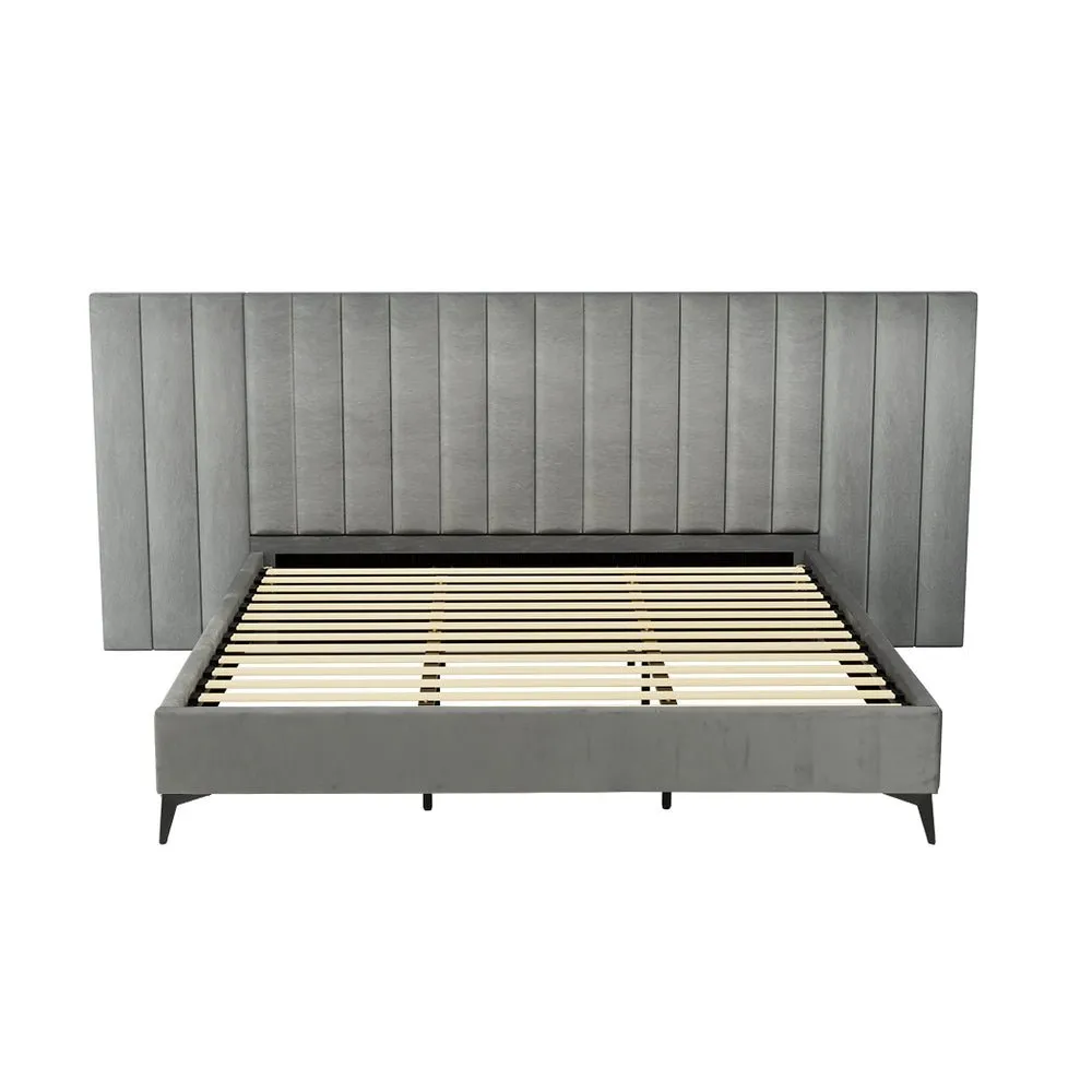 Burnett King Bed Frame With Oversized Headboard Velvet Grey