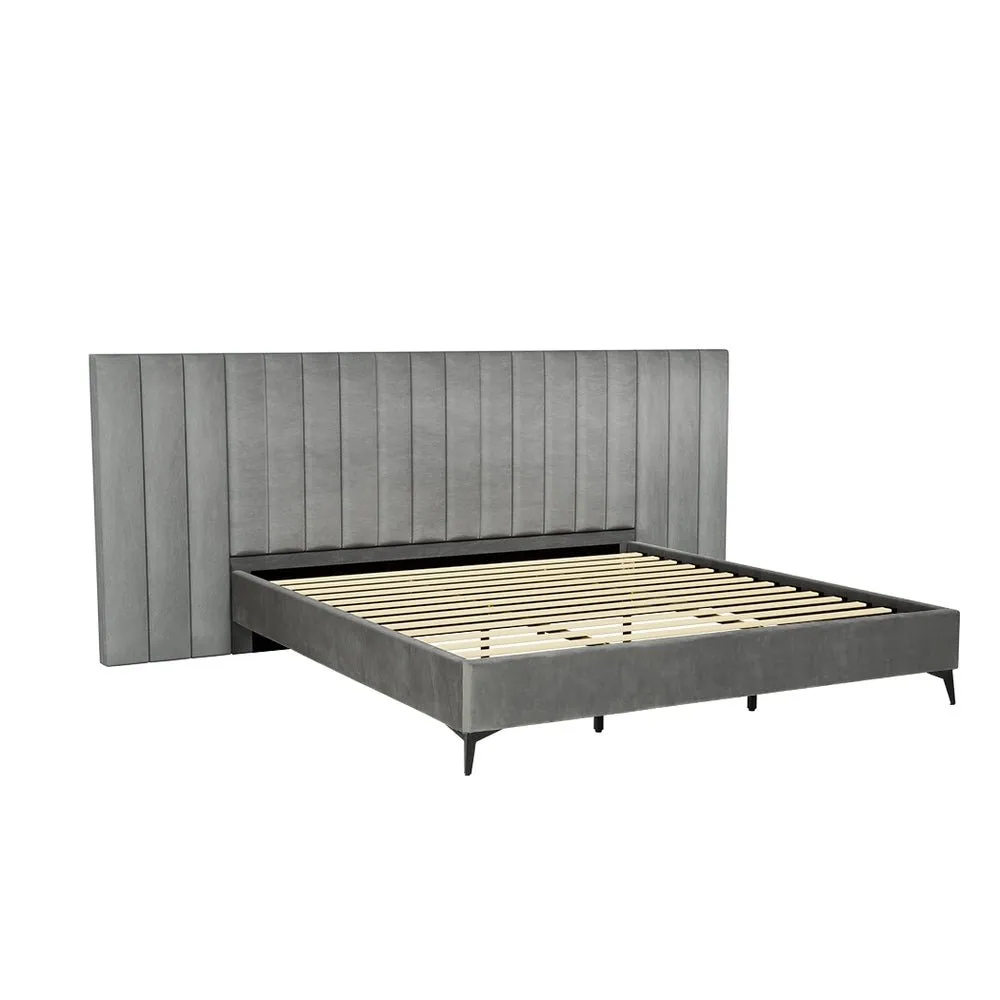 Burnett King Bed Frame With Oversized Headboard Velvet Grey