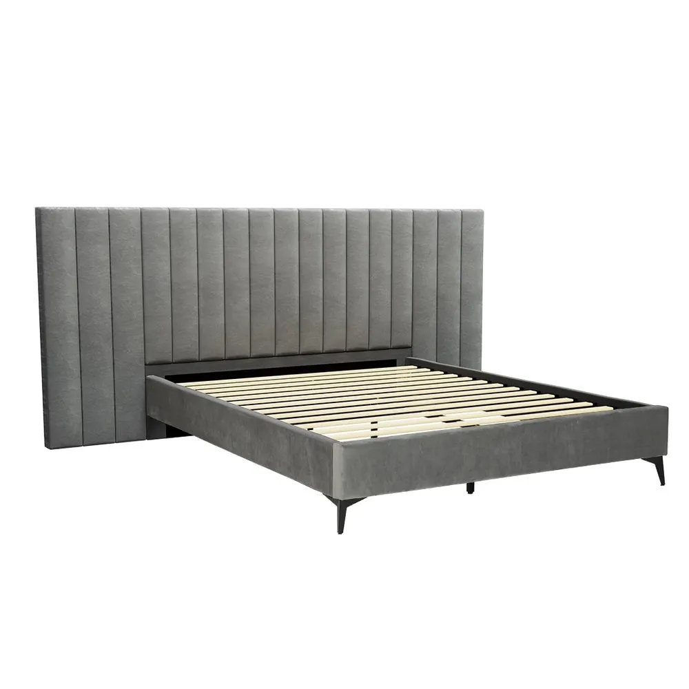 Burnett Queen Bed Frame With Oversized Headboard Velvet Grey