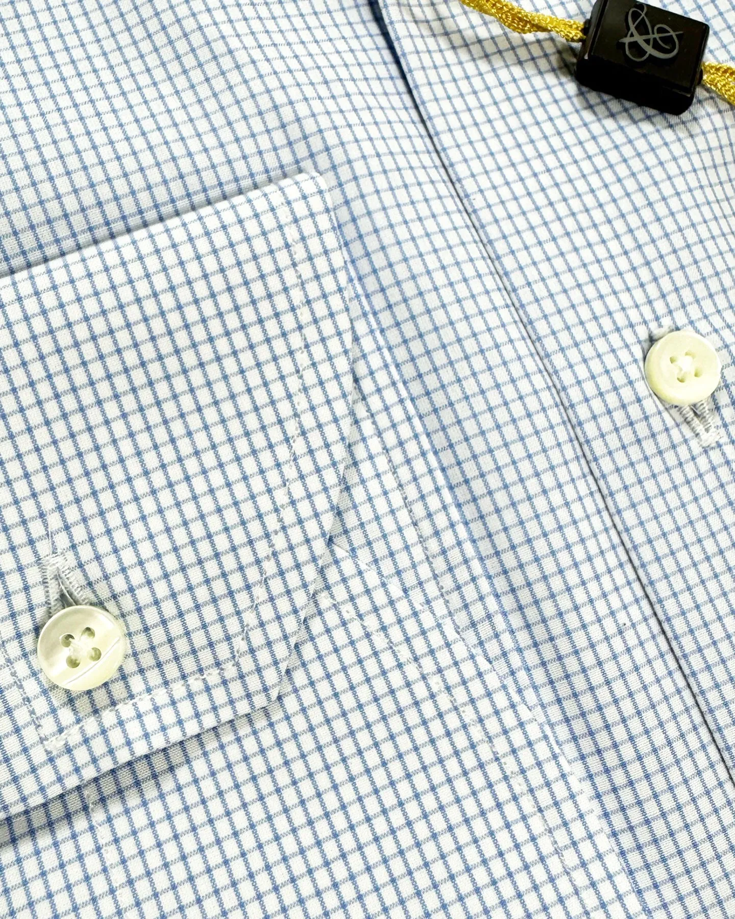 Canali Dress Shirt Graph Check White Blue - Modern Fit 39 - 15 1/2