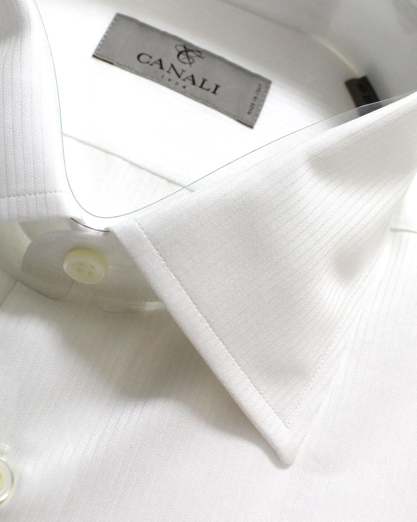 Canali Dress Shirt White Tonal Stripes - Modern Fit 40 - 15 3/4