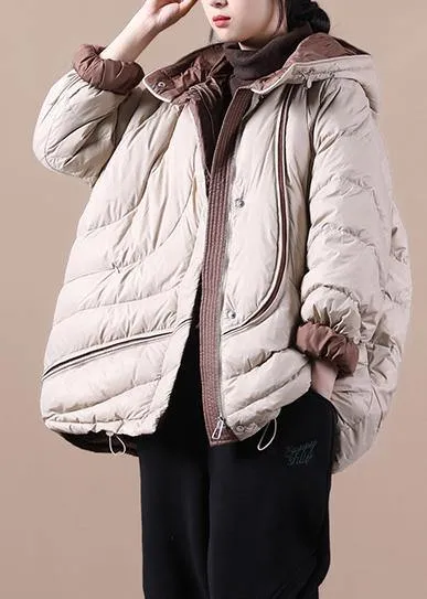 Casual casual down jacket overcoat khaki hooded pockets down cotton coat