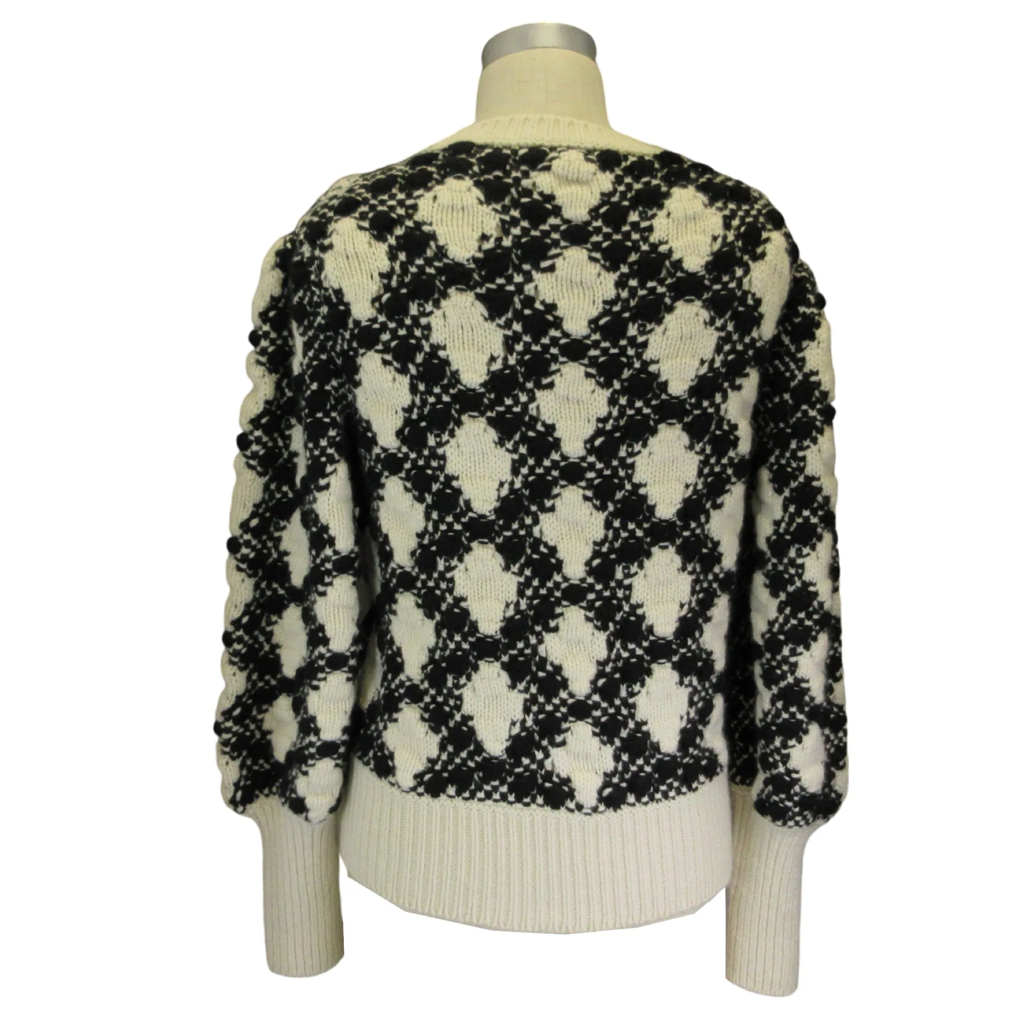 Chanel Ivory / Black Cashmere and Silk Diamond Knit Sweater