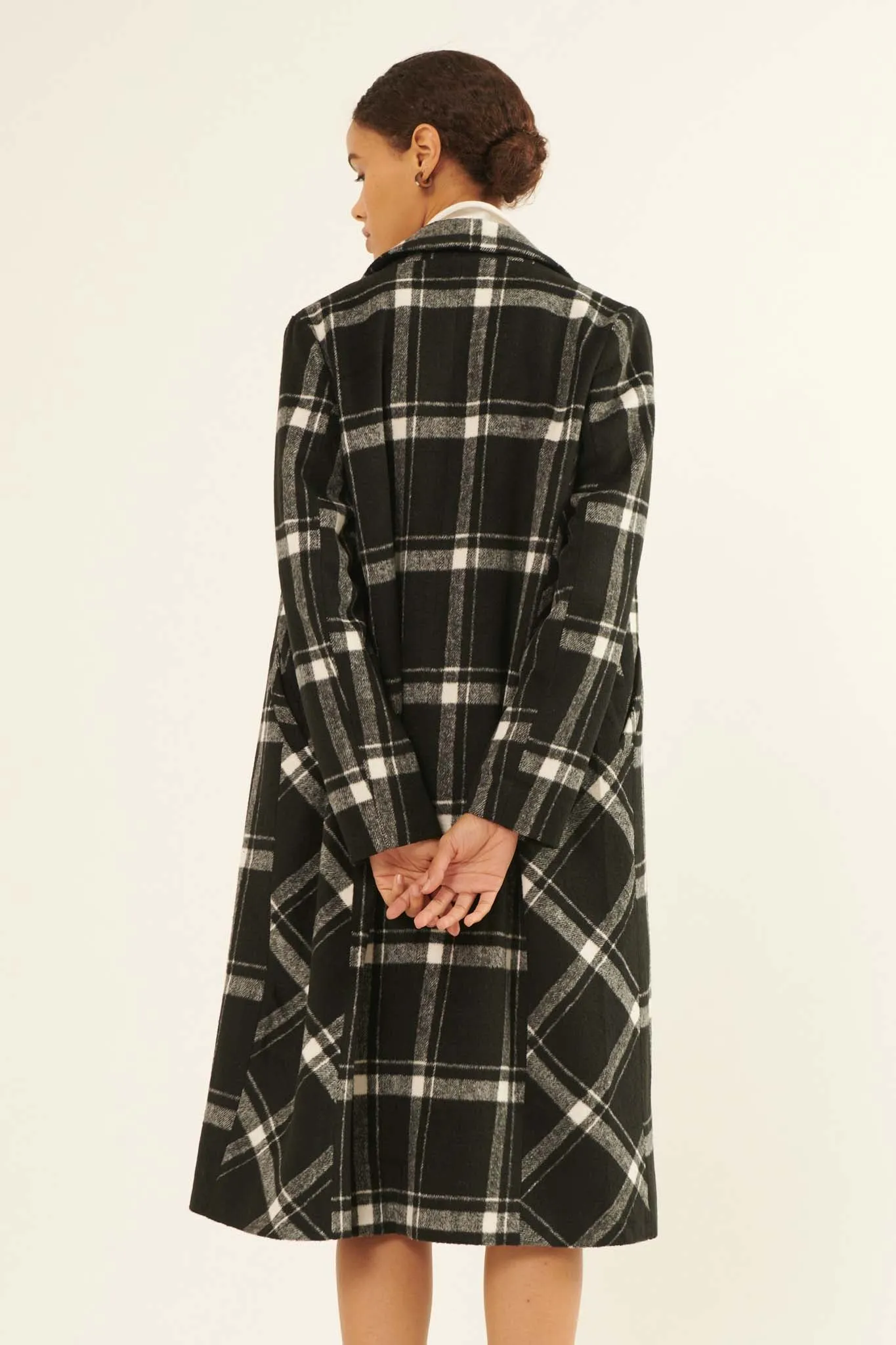 Check Point Button-Front Plaid Overcoat