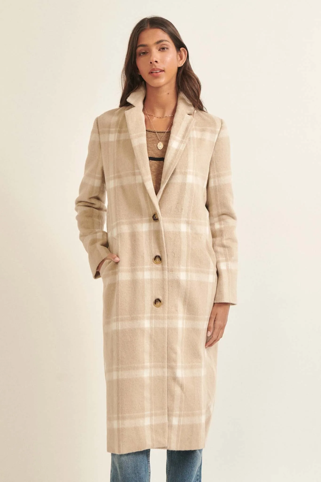 Check Point Button-Front Plaid Overcoat