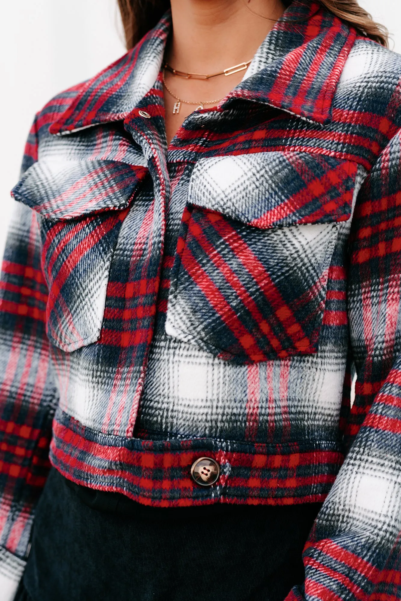 Chic Observations Cropped Plaid Shacket (Red)