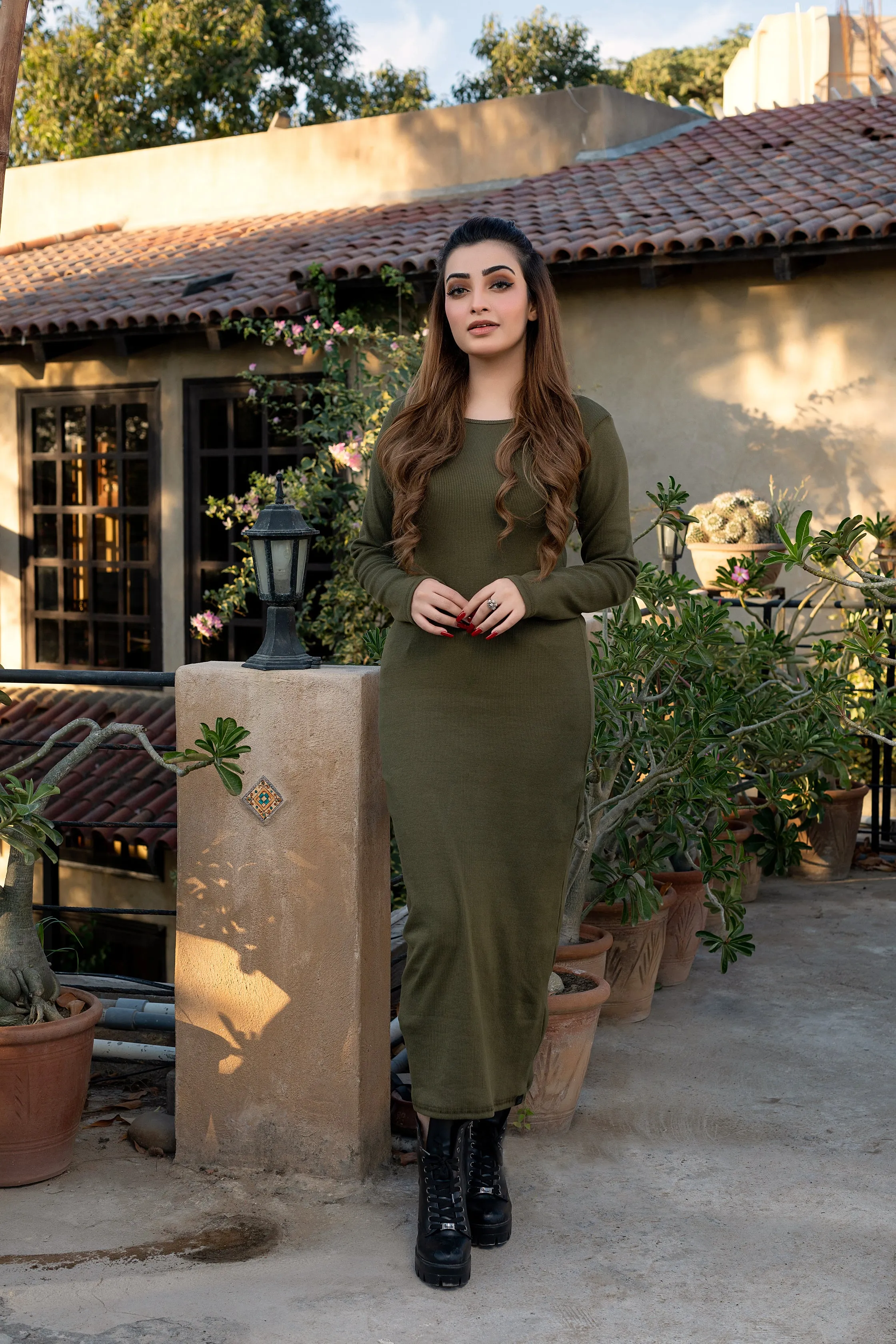 Dark Green roundneck Bodycon dress