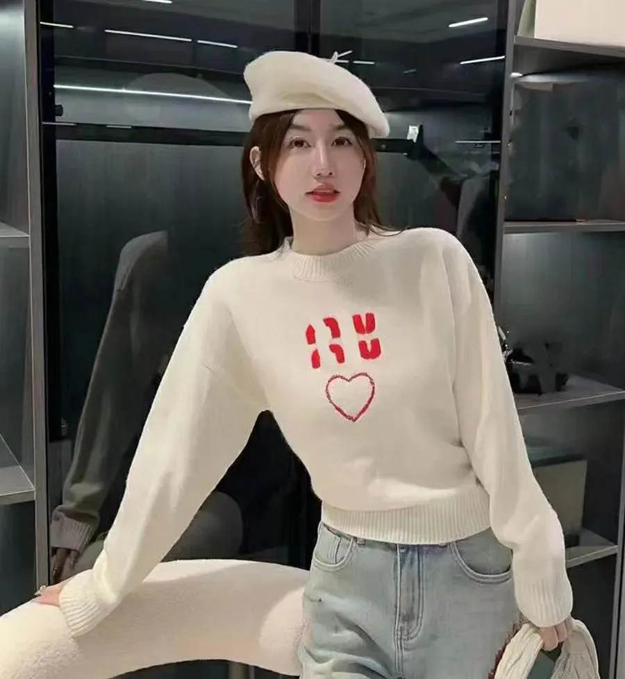 designer sweater love heart embroidery woman lover cardigan knit round neck womens fashion letter white black long sleeve highquality clothing pullover shirt