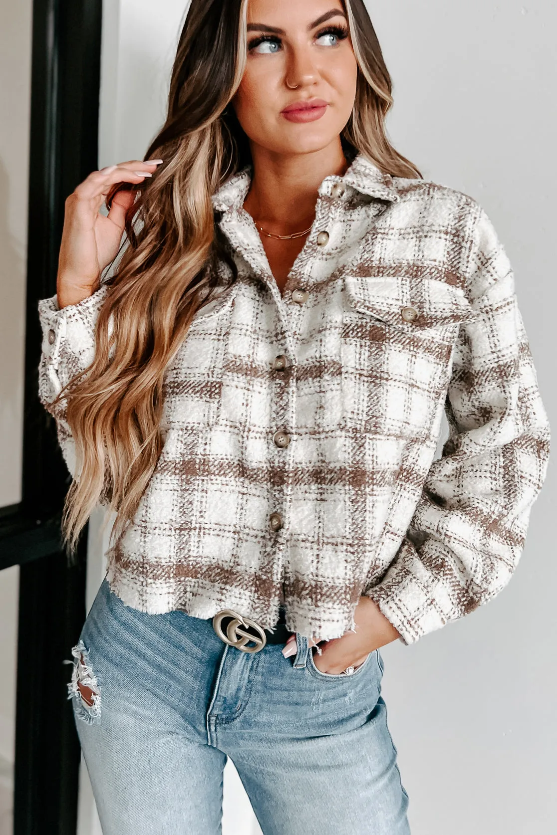 Dreams And Aspirations Plaid Shacket (Cream/Brown)