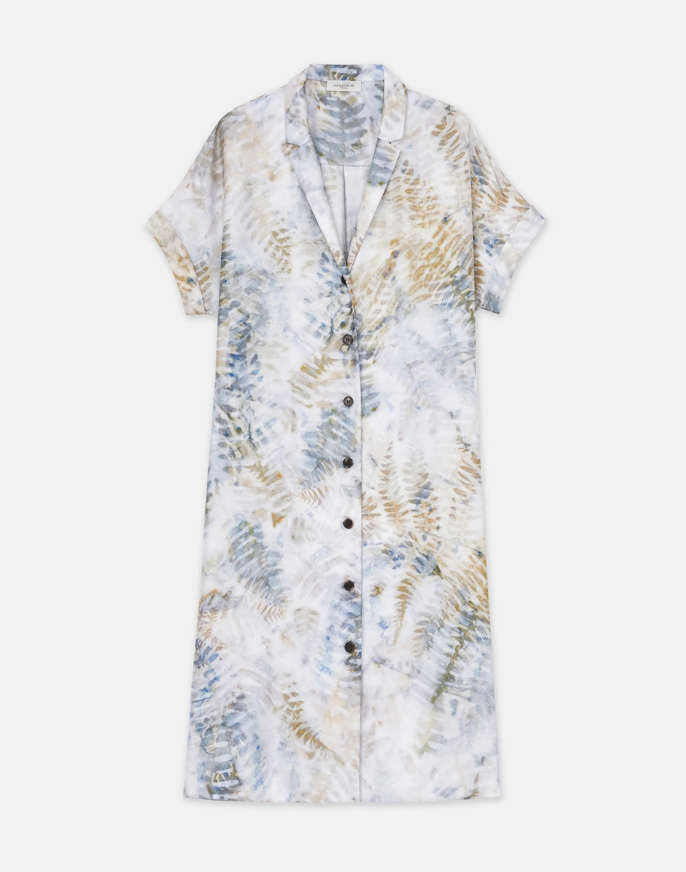 Eco Fern Print Silk Twill Tunic Button Dress