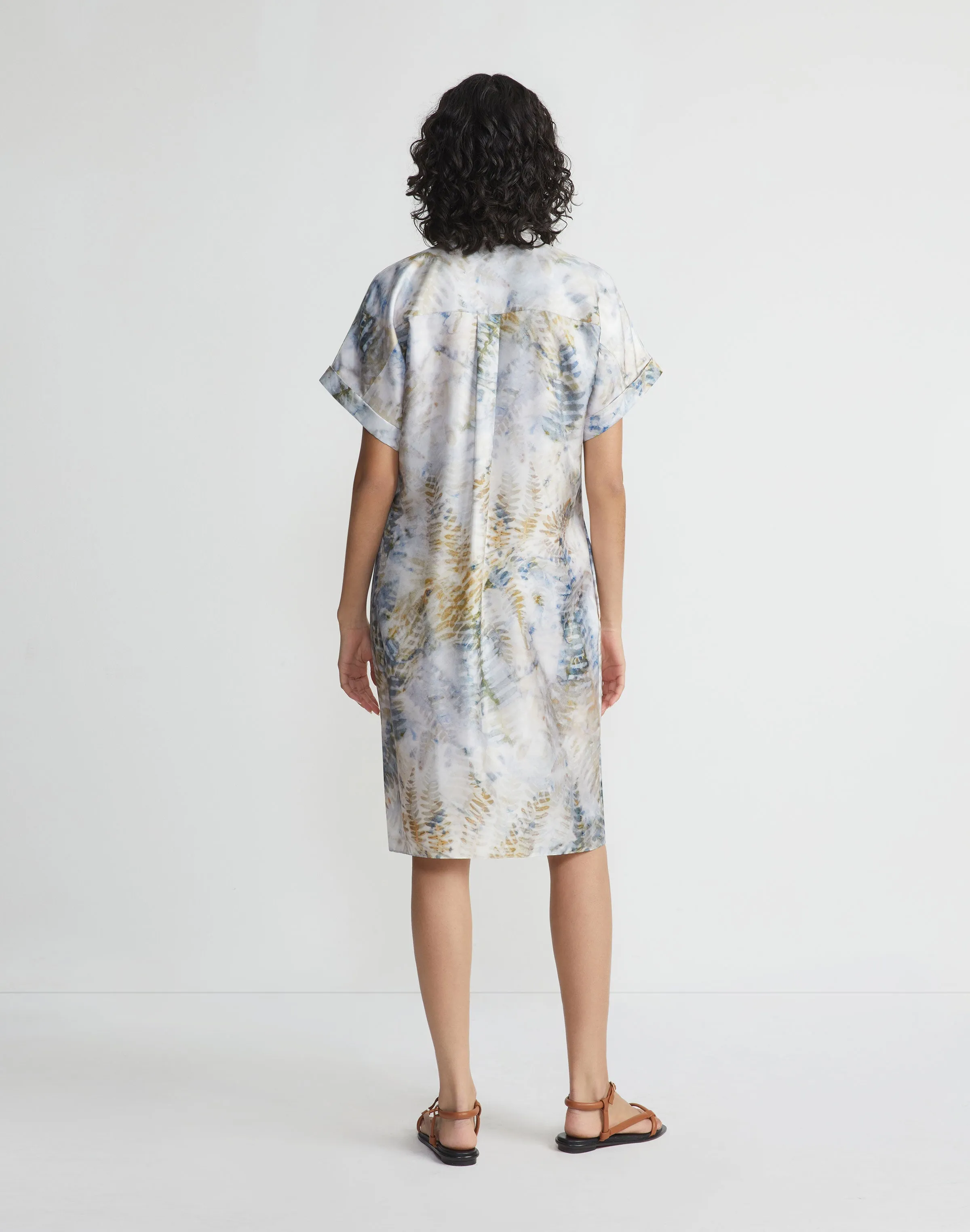 Eco Fern Print Silk Twill Tunic Button Dress