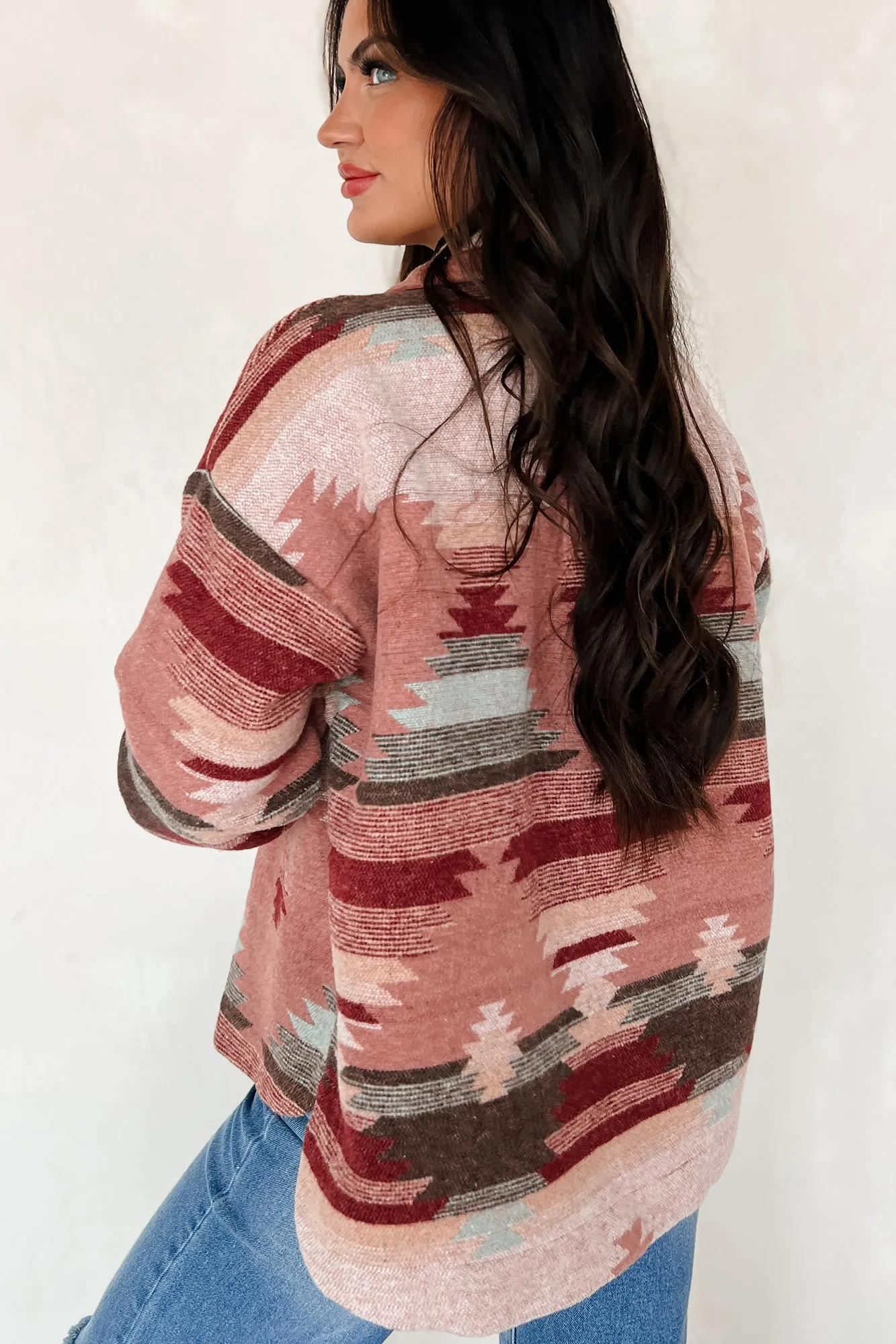 El Paso Evenings Aztec Print Shacket (Burgundy Multi)