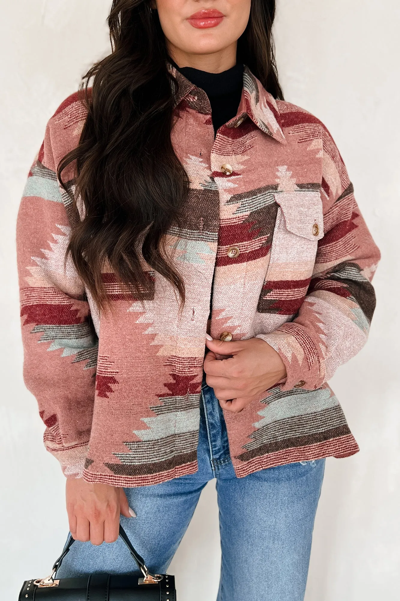 El Paso Evenings Aztec Print Shacket (Burgundy Multi)