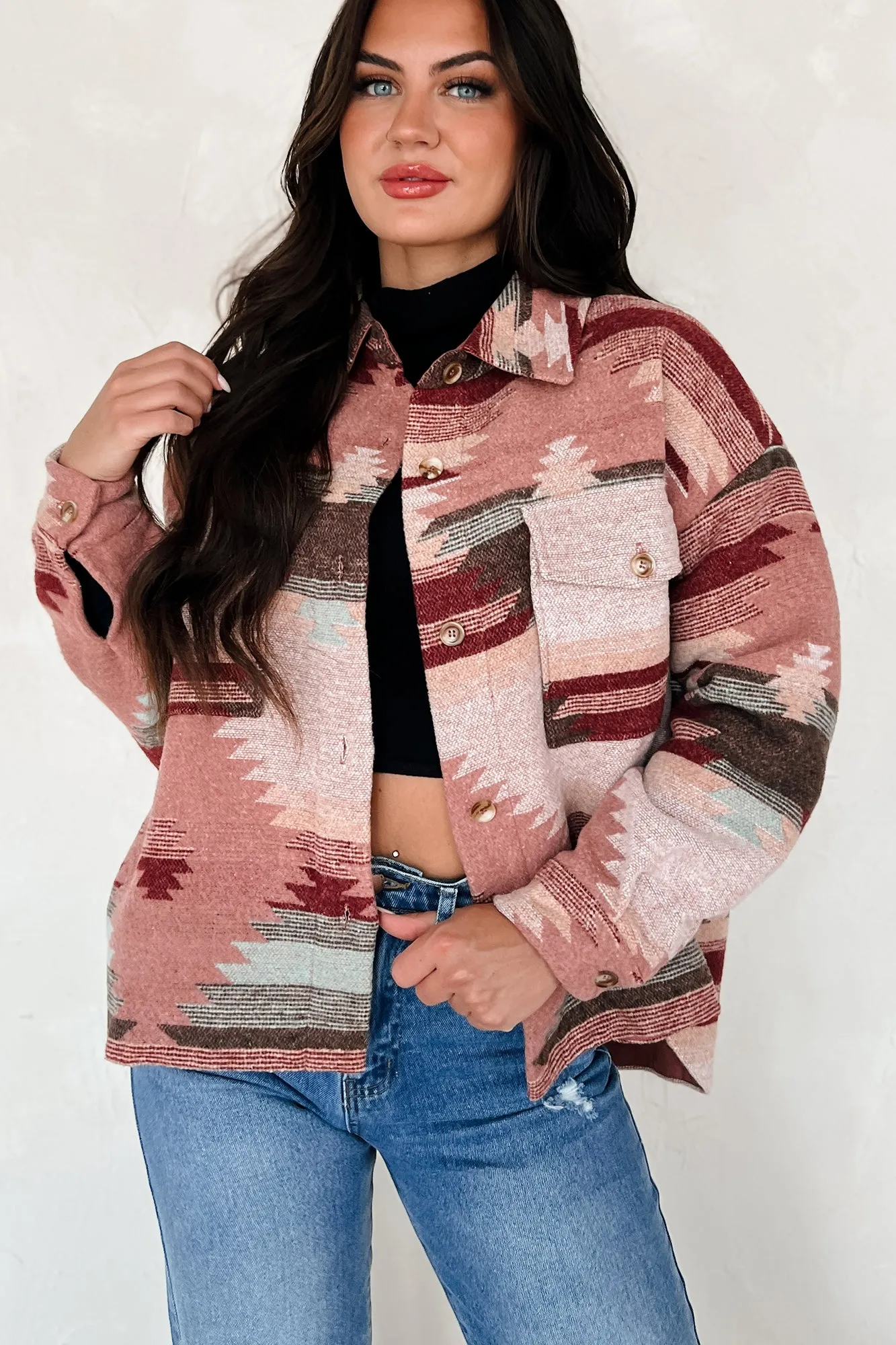 El Paso Evenings Aztec Print Shacket (Burgundy Multi)