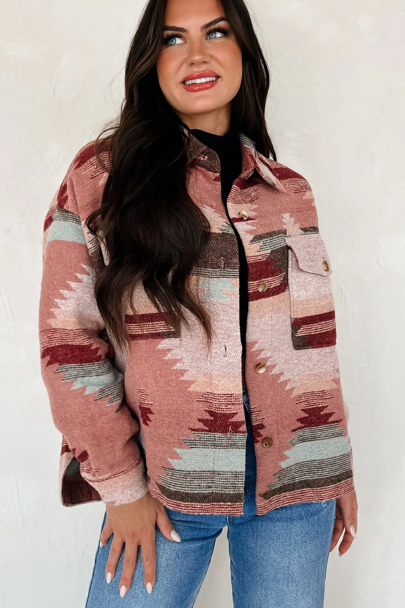 El Paso Evenings Aztec Print Shacket (Burgundy Multi)