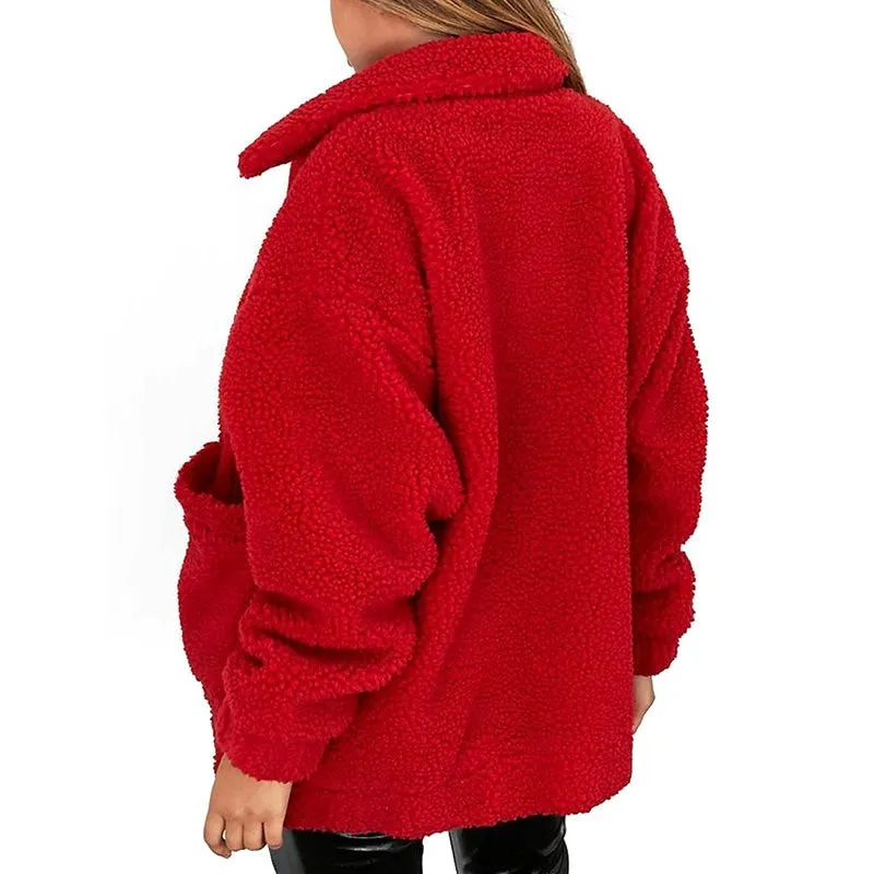 Elegant Faux Fur Coat Women Autumn Winter Warm Soft Zipper Jacket Female Plush Overcoat Casual Outerwear