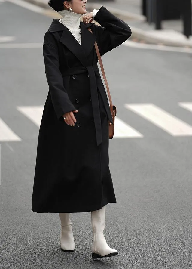 Elegant oversized Coats outwear black Notched double breast woolen overcoat