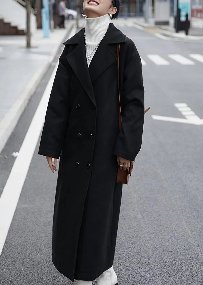 Elegant oversized Coats outwear black Notched double breast woolen overcoat